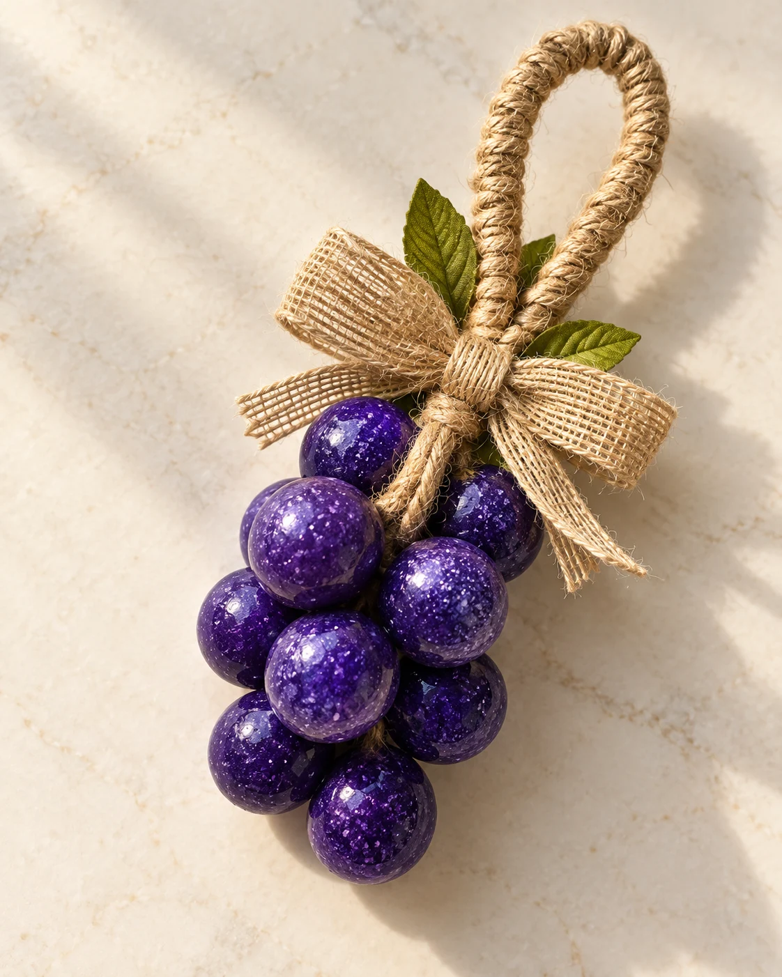 Purple solid soap cluster with a natural jute loop